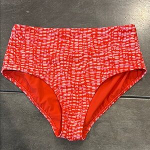Athleta Red and White High-Waisted Bikini Bottom